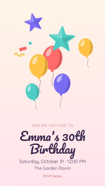 Birthday invitation with a bouquet of balloons