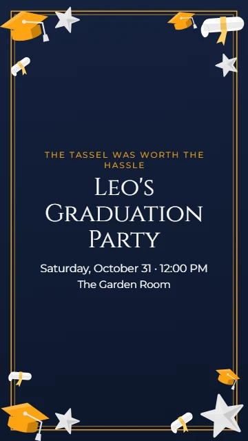 Graduation party invitation with caps and diplomas on navy